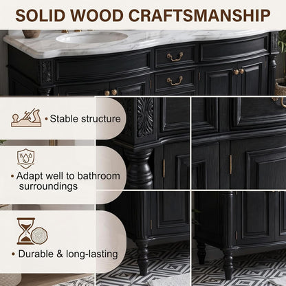 52''-110'' Modern Bathroom Vanity with Double Sinks Includes Black Carved Mirror
