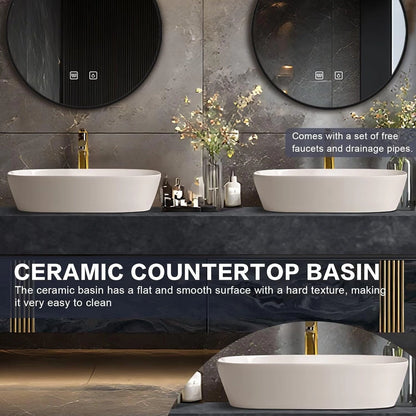 60” - 78” Sophisticated Bathroom Vanity with Symmetrical Gold Line Storage Cabinet