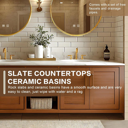 68” - 92” Exquisite Bathroom Vanity Includes Solid Wood Cabinet & Round Mirror