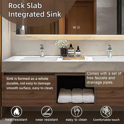 60” - 78” Minimalist Cozy Bathroom Vanity Includes Rock Slab Ceramic Basin