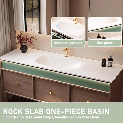52” - 64” Minimalist Wooden Bathroom Vanity  Includes Cabinet Light Strip