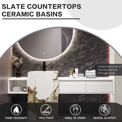 56"- 72" Freestanding Single Ceramic Sink With Round Smart Led Mirror