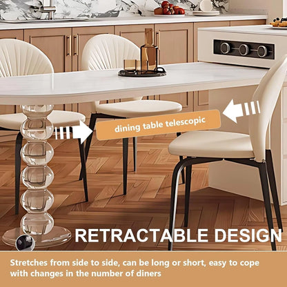 66” - 82” White Kitchen Island Includes Unique Table Leg Design & Slide Rail Socket (No Chair)