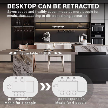 85” - 101” Unique Exquisite Kitchen Island with Scalable Desktop & Flexible Socket (No Chair)