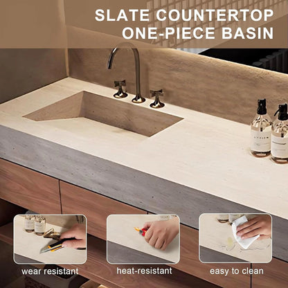 44” – 68” Simple Unique Bathroom Vanity with Rock Slab Integrated Slope Basin