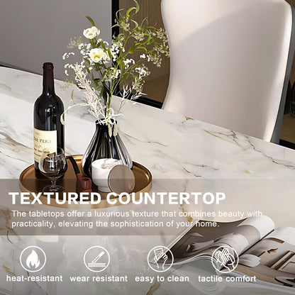 55'' White Dining Table with Unique Texture Design