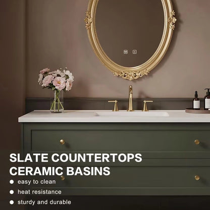 40” - 64” French Retro Bathroom Vanity Includes Dark Green Cabinet