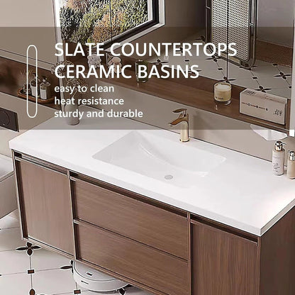 56” - 68” Retro Log Bathroom Vanity with Hidden Handle & LED Smart Defog Mirror