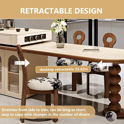 66” - 82” Modern Log Kitchen Island with Extendable Table Includes Unique Table Leg (No Chair)