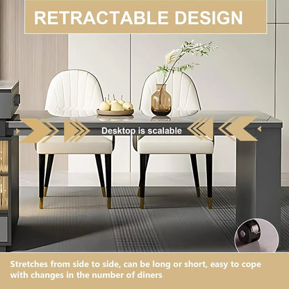 51” - 67” Grey Luxury Kitchen Island Includes Striped Glass Cabinet (No Chair)