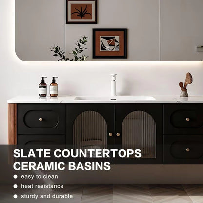 52” - 64” Modern Luxury Bathroom Vanity Includes Vertical Patterned Glass Door