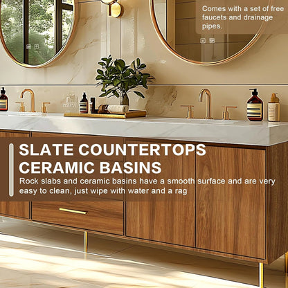 68” - 96” Retro Log Bathroom Vanity Includes Symmetrical Cabinet