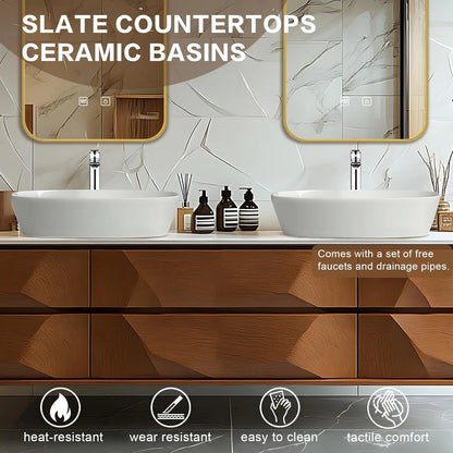 60” - 78” Modern Art Bathroom Vanity Includes Unique Surface Design