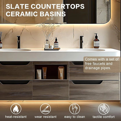 60” - 78” Light Luxury Bathroom Vanity Includes Brown Textured Cabinet