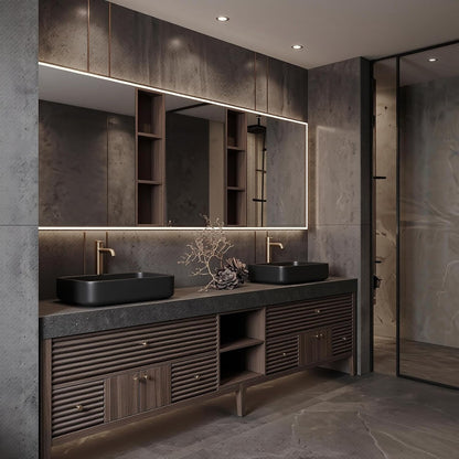 52‘’-110‘’ Brown Bathroom Vanity with Sinks Includes Dark Wood Finish