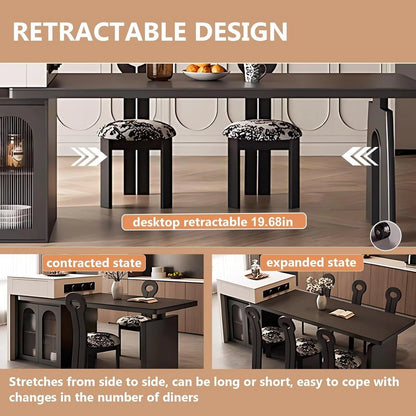66” – 82” Black Luxury Kitchen Island Includes Unique Base Design