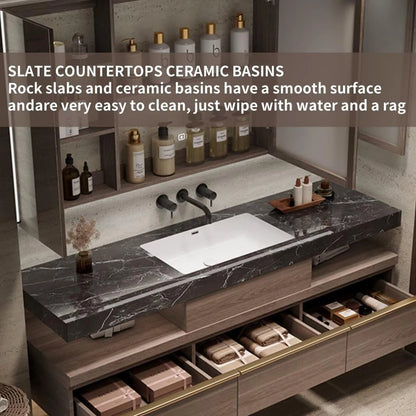 52” - 68” Floating Bathroom Vanity with Black Textured Countertop