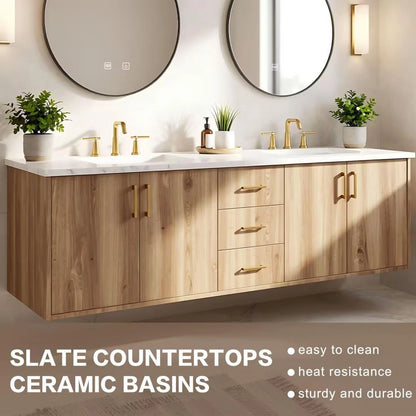 60” - 84” Cozy Country Bathroom Vanity with Round Smart Mirror & Exquisite Handle