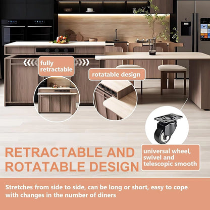 96” Unique Cozy Kitchen Island Includes Open Shelf & Rotatable Tabletop (No Chair)