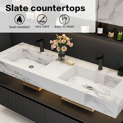 52"- 78"  Floating Vanity Double Sink Open Storage and LED Smart Mirror