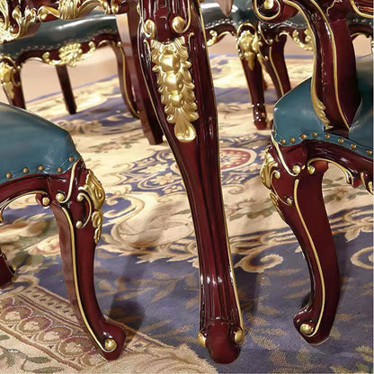 51‘’-71‘’ Luxurious Dining Table with Gold-Toned Carved Design Craftsmanship(No Chairs)
