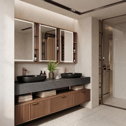 72-110‘ ’Floating Bathroom Vanity with Double Sink with Fluted Wood Front