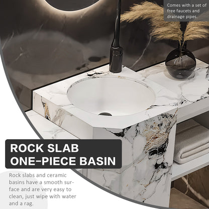 72"- 100" Bathroom Vanity With Oval Smart Mirror  and Double Sink