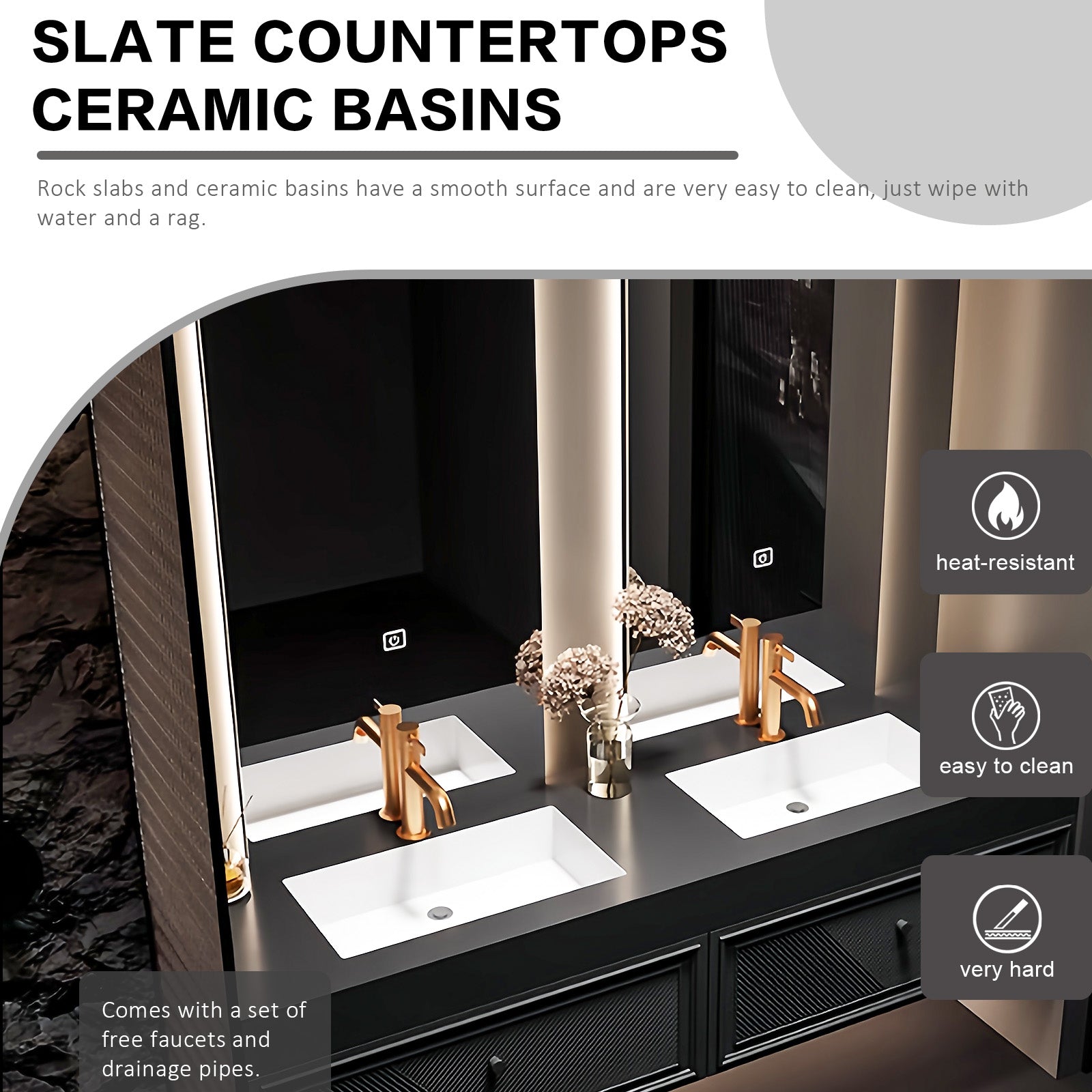 52''-78'' Vanity Set With Led Light Oval Mirror And Double Sink With Faucet