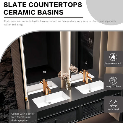 52''-78'' Vanity Set With Led Light Oval Mirror And Double Sink With Faucet