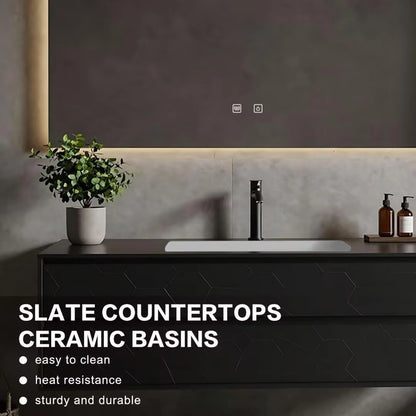 40” - 64” Black Simple Bathroom Vanity Includes Geometric Texture Cabinet