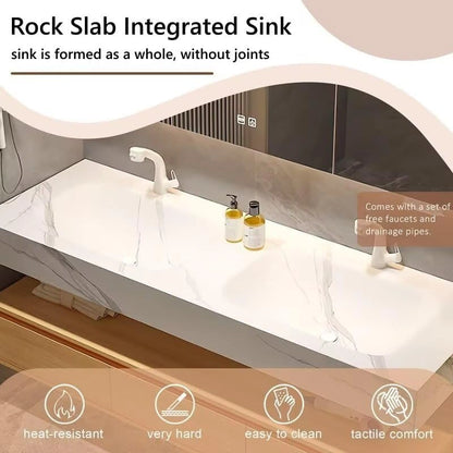 60” - 78” Modern Log Bathroom Vanity with Double Sinks Includes Rock Slab Integrated Sink