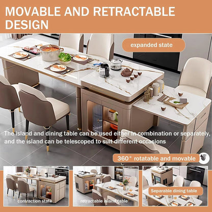 89” - 96” Flexible Kitchen Island Includes Movable Combination Design & Embedded Socket (No Chair)