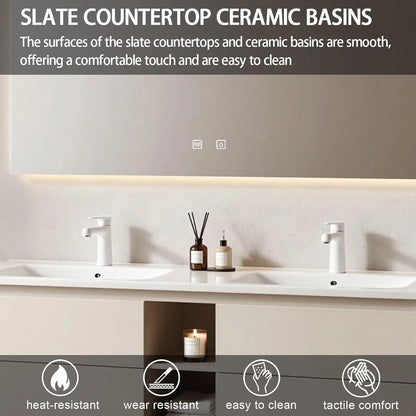 60” - 84” Floating Simple Bathroom Vanity with Double Sink & Storage Space