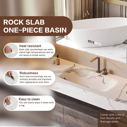 44"-64" Wall Mounted Bathroom Vanity With Single Sink And Smart Led Mirror Cabinet