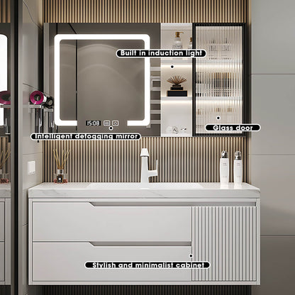 36"- 48" Floating Bathroom Vanity Set with Sink and Defogging Lighting Mirror