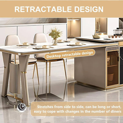 91” - 98” Beige Exquisite Kitchen Island Includes Unique Texture Design (No Chair)
