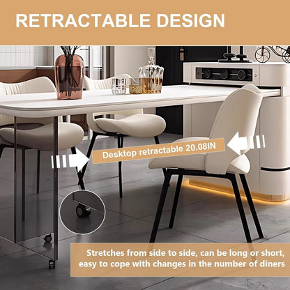 64” - 80” Minimalist Kitchen Island Includes Transparent Table Leg & Spacious Countertop (No Chair)