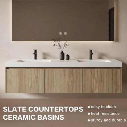 60” - 84” Minimalist Practical Bathroom Vanity with LED Smart Defogging Mirror
