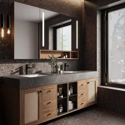 52‘’-110‘’ Floating Bathroom Vanity with Woven Door,Woven Rattan Detail