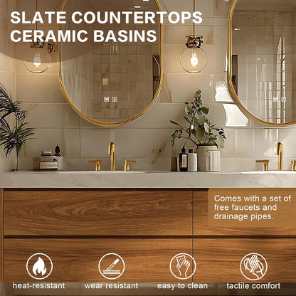 68” - 96” Retro Luxury Bathroom Vanity Includes Symmetrical Drawer