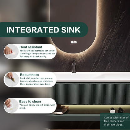 36"- 64" Bathroom Vanity with Wall Mounted Led Oval Mirror and Single Sink