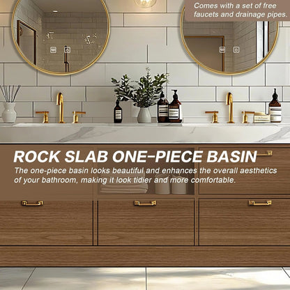 68” – 96“ Simple Freestanding Bathroom Vanity with Rock Slab Integrated Sinks