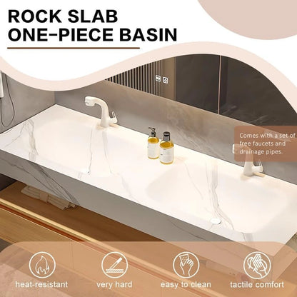 60” - 78” Floating Solid Wood Bathroom Vanity with Three Large Drawers & Smart Mirror