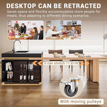 94” - 102” Solid Wood Kitchen Island Includes Visualization and Open Storage (No Chair)