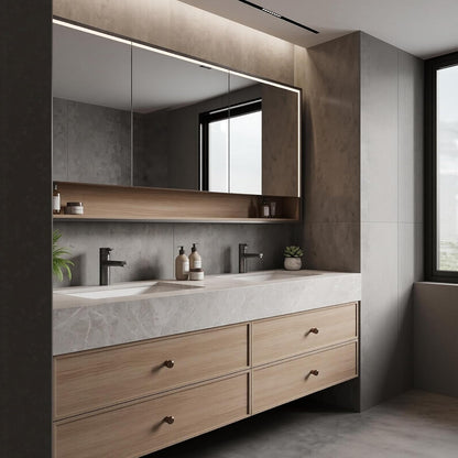 52''-110'' Retro Bathroom Vanity Sinks Set Includes 4 Spacious Wood-tone Drawers