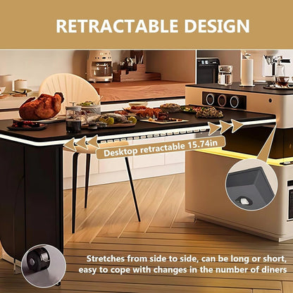 83” – 98” Modern Practical Kitchen Island Includes Mobile Guide Socket & Ambient Light (No Chair)