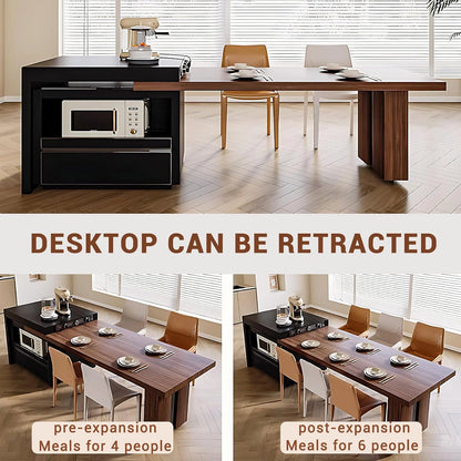 86” - 102” Simple Spacious Kitchen Island Includes Wooden Retro Design (No Chair)