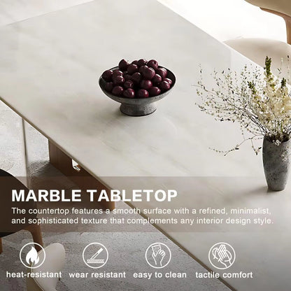 55” - 71” White Dining Table with Light Colored Elegant Textured Countertop (No Chair)