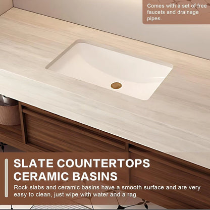 48” - 64” Natural Elegant Bathroom Vanity Includes Medieval Style & Square Mirror