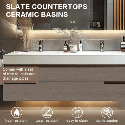 60” - 78” Modern Simple Bathroom Vanity Includes Square Mirror & Hidden Handle